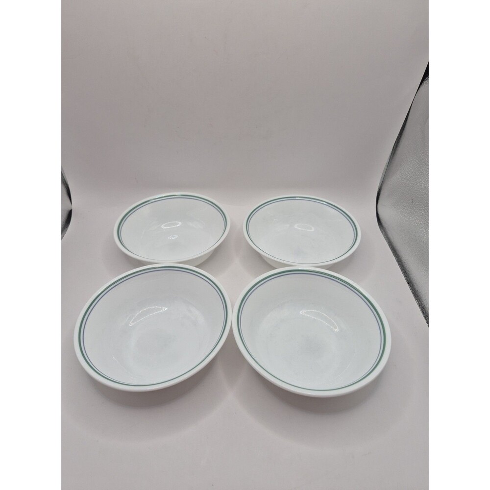 Corelle Country Cottage Green & Blue Rim Cereal Soup Bowls Set of 4 Vintage